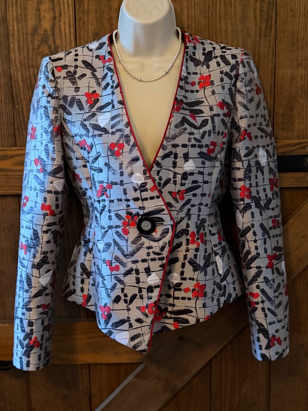 Emporio Armani Cream Blazer with Black & Red Floral Print